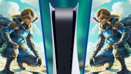Link di The Legend of Zelda: Tears of the Kingdom con in mezzo PS5