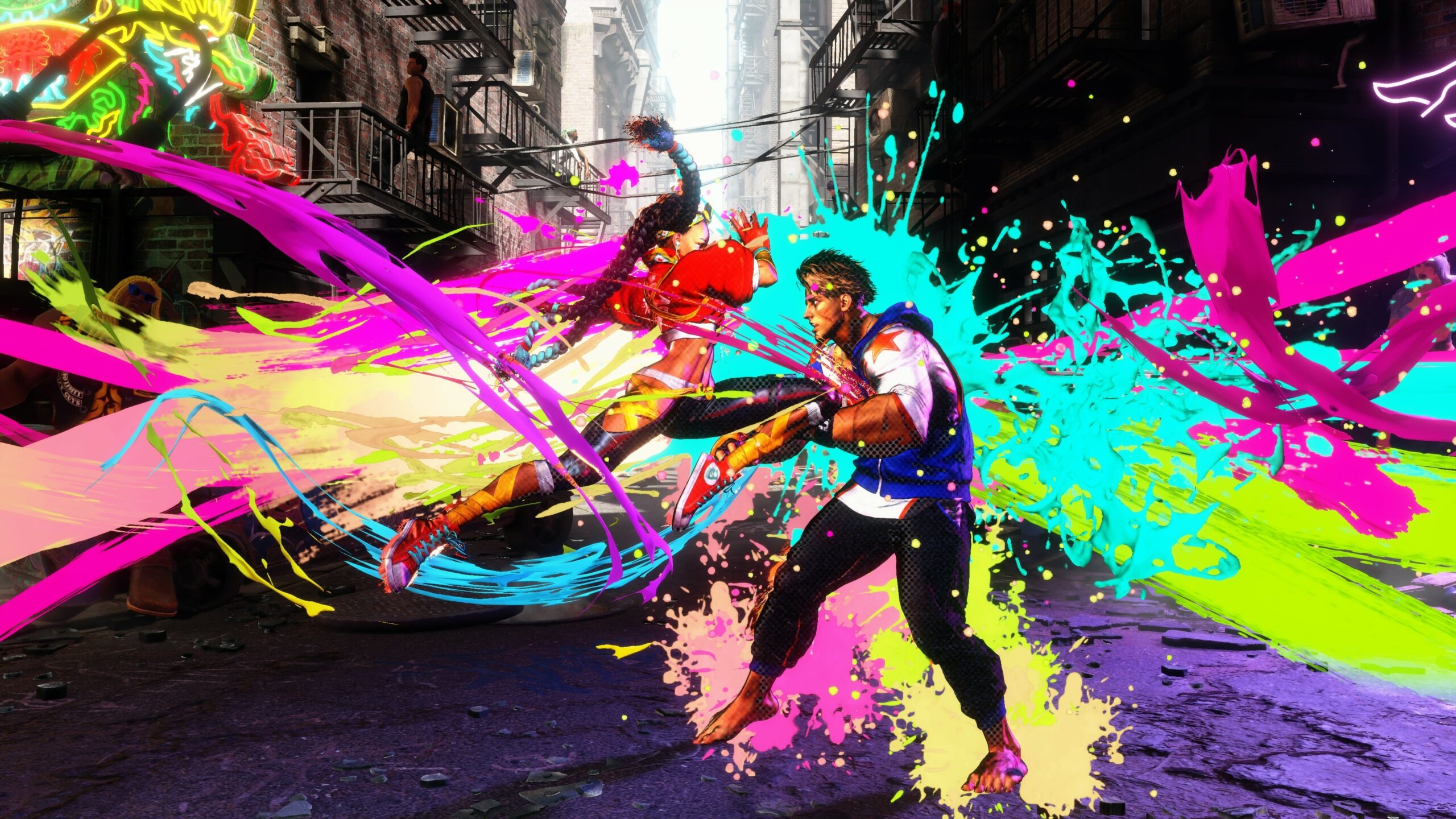 Un'attacco d'arte con colori molto vivaci nel bel mezzo del combattimento