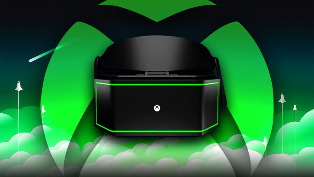 Un probabile visore per la VR di Microsoft con dietro il logo di Xbox