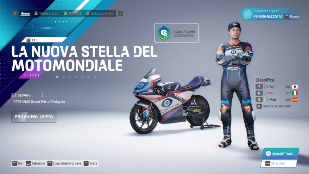 MotoGP 23, la schermata carriera giocatore