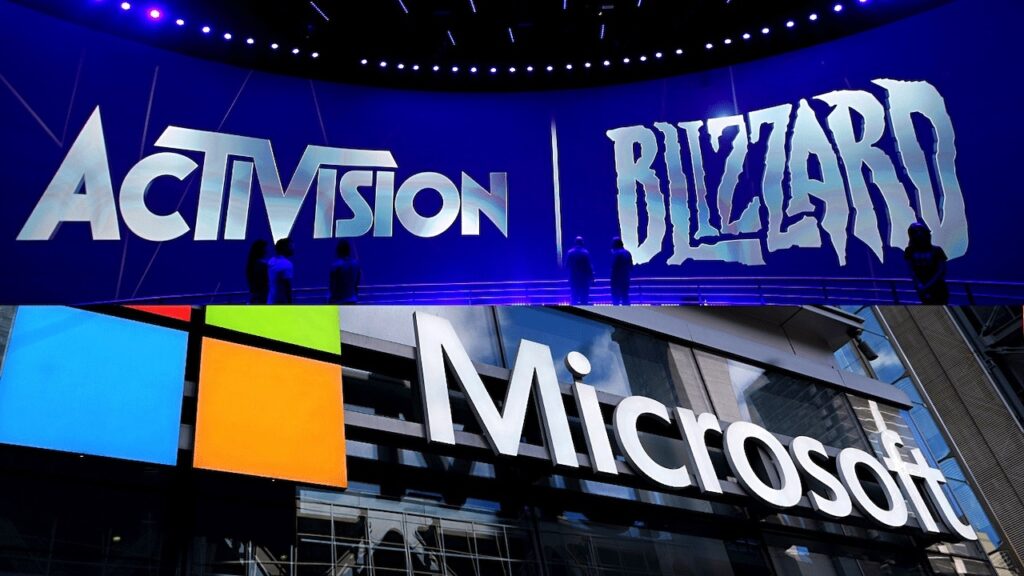 I loghi di Activision Blizzard con sotto quello di Microsoft