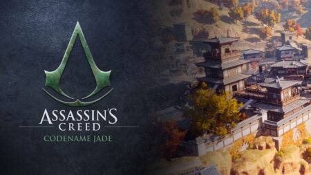 Il logo di Assassin's Creed: Codename Jade con al fianco degli edifici cinesi
