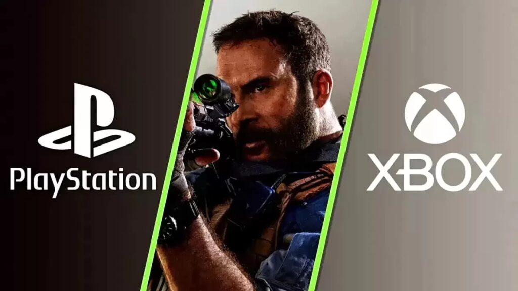 Il logo di PlayStation con al fianco quello di Xbox ed al centro il Capitano Price di Call of Duty