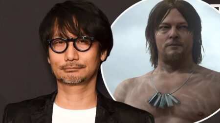 Hideo Kojima con al fianco Sam Porter Bridges di Death Stranding