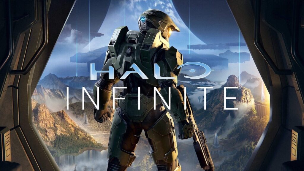 Master Chief di spalle con il logo di Halo Infinite