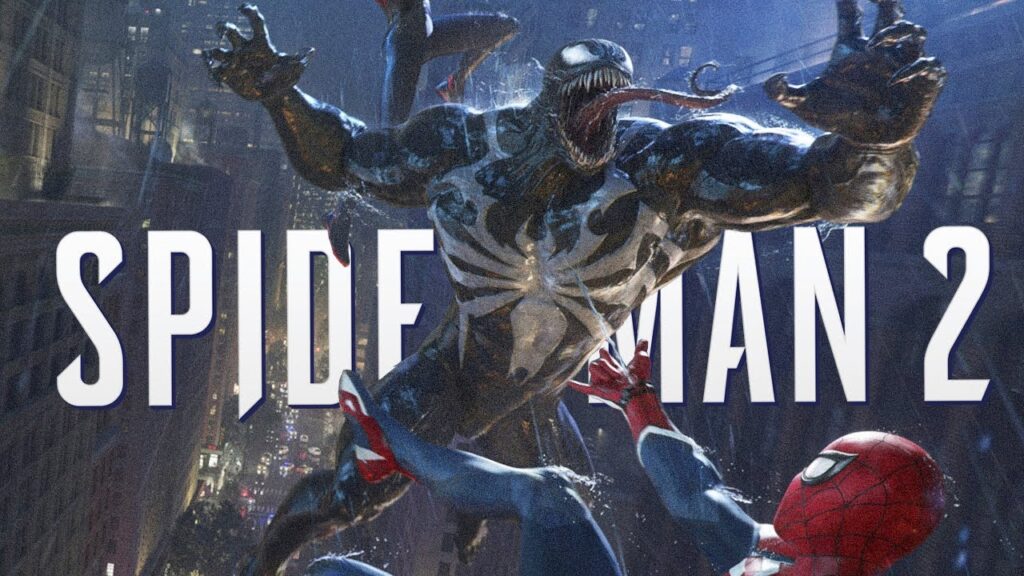 Il logo di Marvel's Spider-Man 2 con davanti Venom ed i due Spider-Man