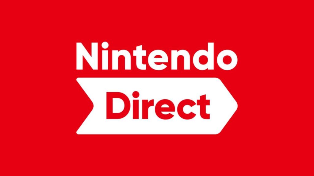 Il logo del Nintendo Direct su uno sfondo rosso