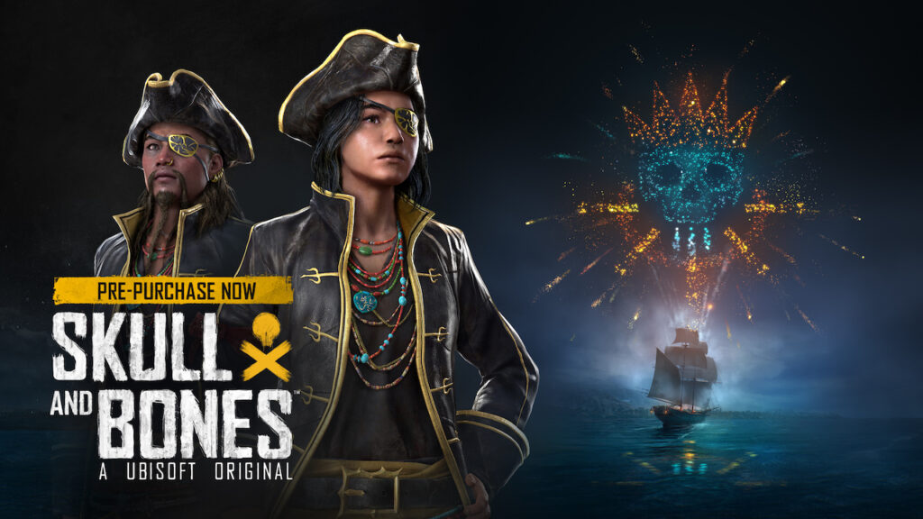 Due pirati di Skull and Bones con uno sfondo scuro