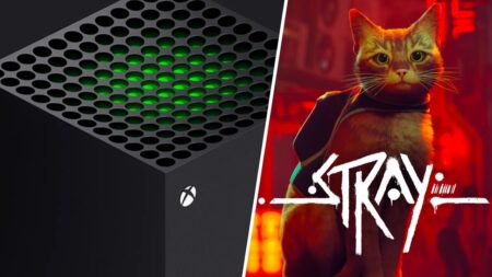 Una Xbox Series X con al fianco Stray
