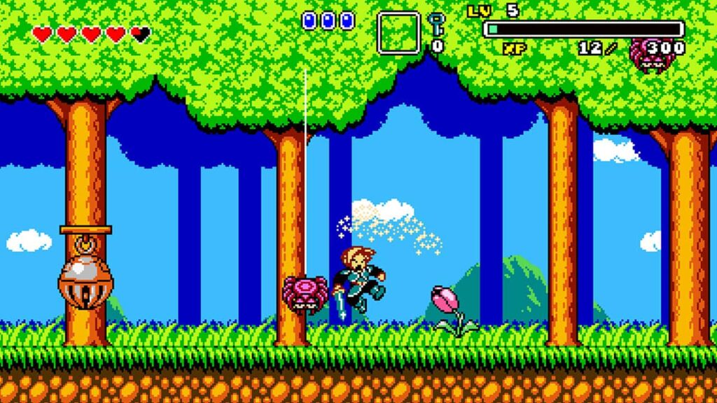 Aggelos gameplay su Nintendo Switch in un ambiente naturale, eroe del gioco contro piante