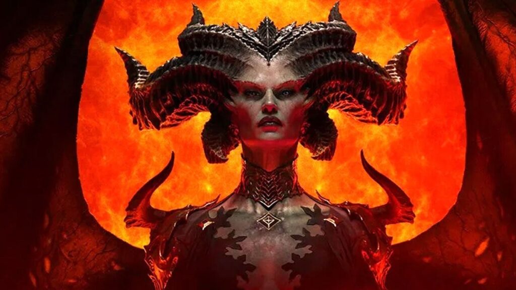 Lilith di Diablo 4 in primo piano tra le fiamme dell'inferno