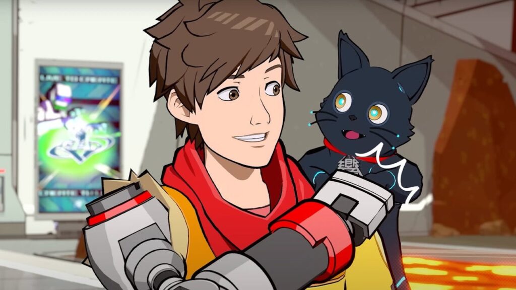 Il protagonista di Hi-Fi Rush con il suo gattino robot