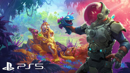 Il protagonista di High on Life con in basso a sinistra il logo di PS5