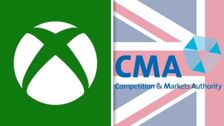 Il logo di Xbox con uno sfondo verde ed al fianco quello della CMA con una bandiera inglese sullo sfondo