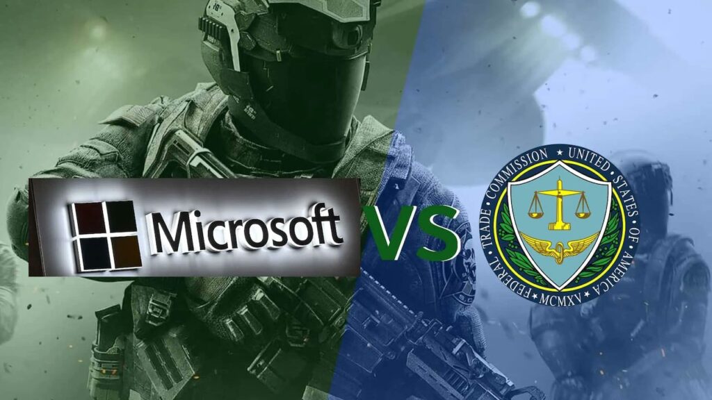 Un soldato di Call of Duty con I loghi di Microsoft ed FTC