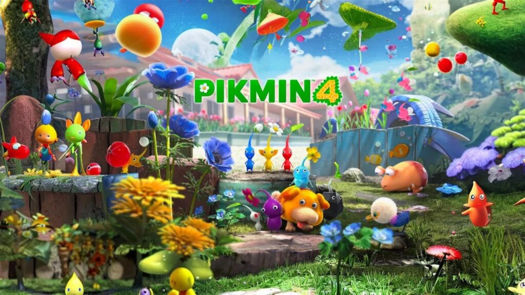 I vari personaggi di Pikmin 4 sullo sfondo