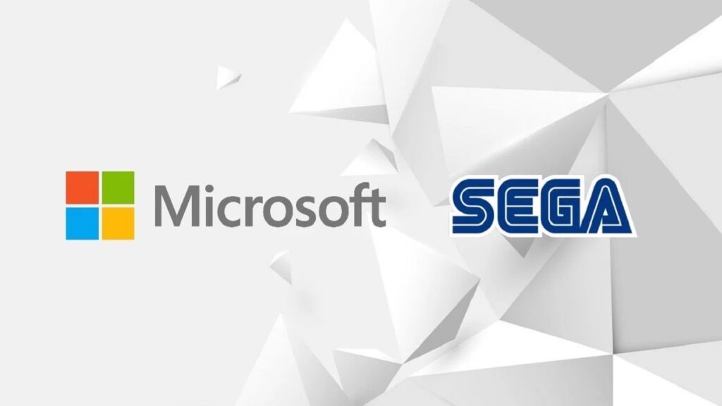 I loghi di Microsoft e SEGA su uno sfondo bianco