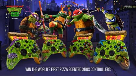 Xbox, ecco i controller al profumo di pizza dedicati a Tartarughe Ninja: Caos Mutante Le quattro tartarughe Ninja con altrettanti controller Xbox