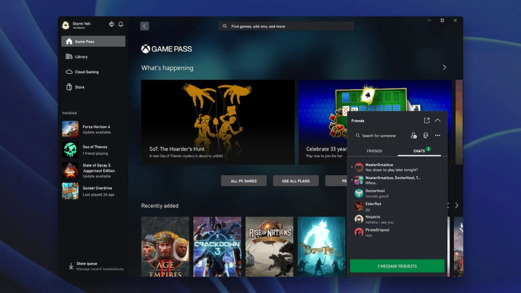 La schermata principale dell'Xbox App Console Companion Windows
