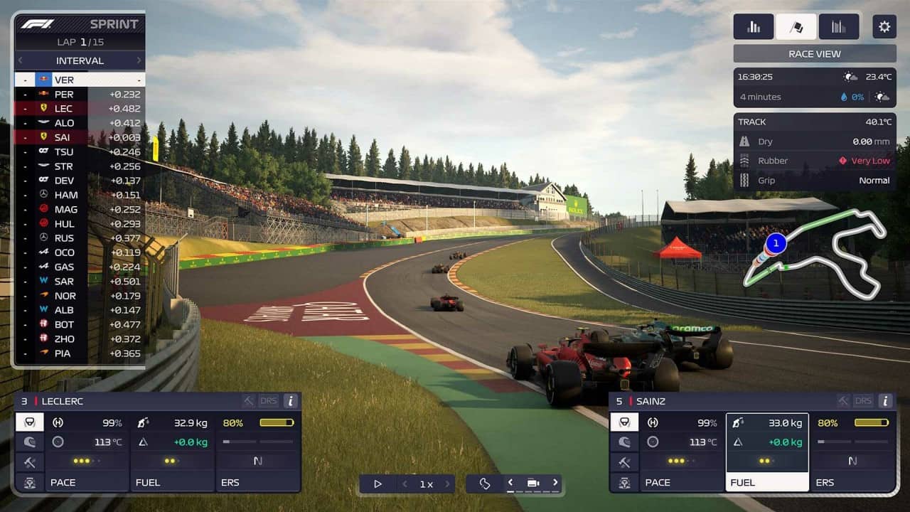 Panoramica di Eau Rouge e Radillon nel circuito di Spa Francochamps in F1 Manager 2023