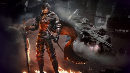 Clive di Final Fantasy 16 con dietro un robot di Armored Core 6: Fires of Rubicon