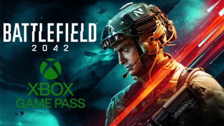 Il soldato di Battlefield 2042 in primo piano con il logo di Xbox Game Pass