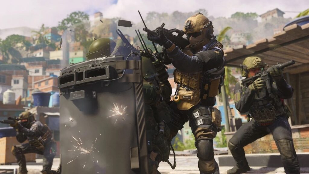 I soldati di Call of Duty: Modern Warfare 3 dietro uno scudo