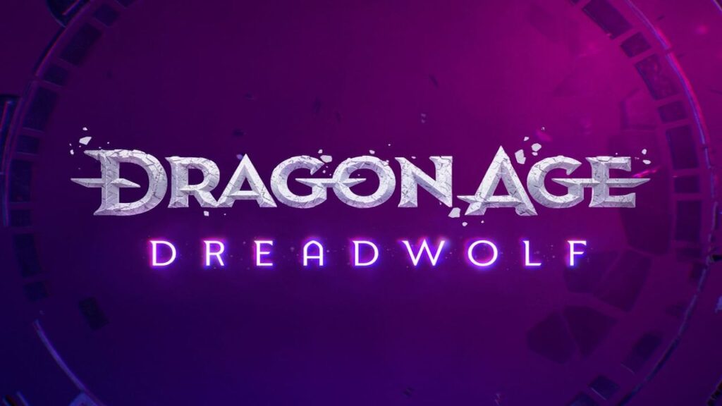Il logo di Dragon Age Dreadwolf con uno sfondo viola