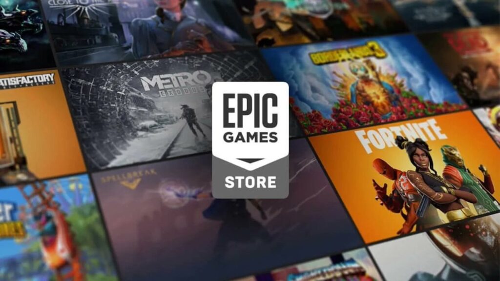 Il logo di Epic Games Store con dietro dei giochi