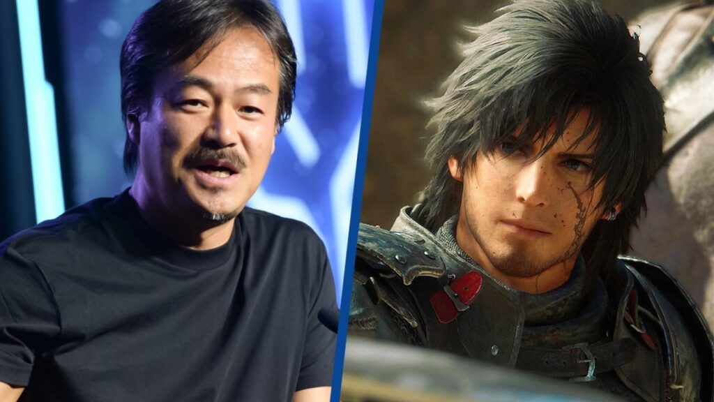 Hironobu Sakaguchi con al fianco Clive di Final Fantasy 16