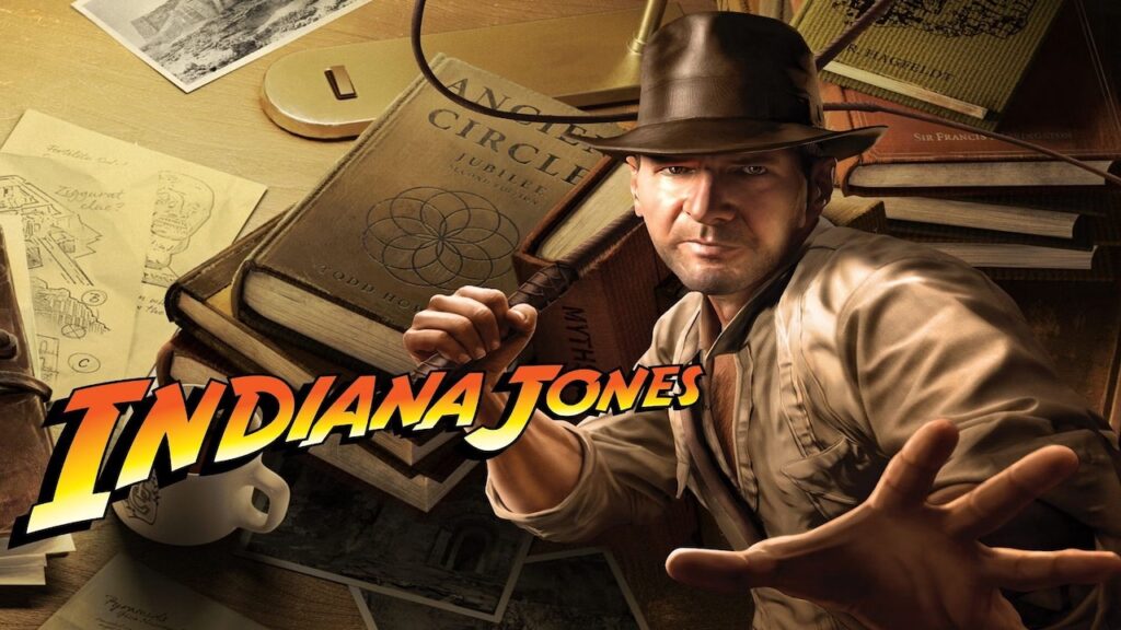 Indiana Jones con il logo del gioco per Xbox