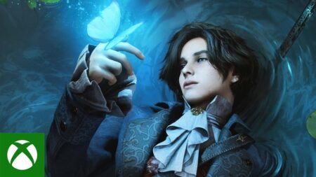 Il protagonista di Lies pf P con una farfalla blu in mano