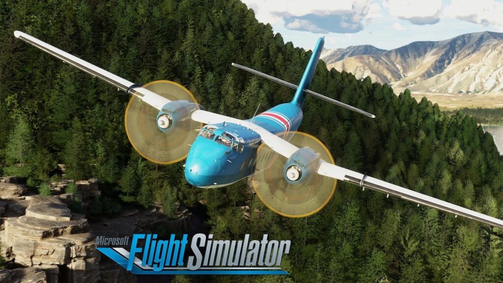 Un aereo di microsoft Flight Simulator in volo nel cielo