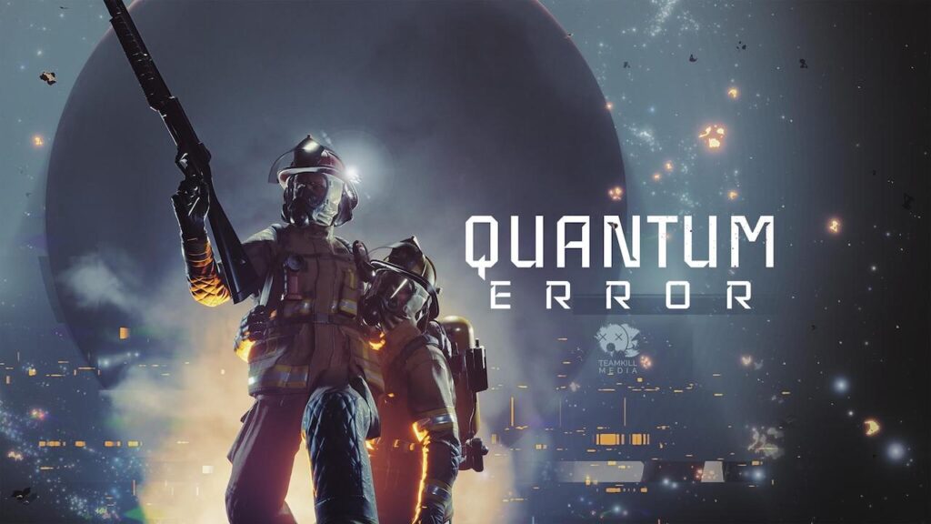 I due personaggi principali di Quantum Error con al fianco il logo del gioco