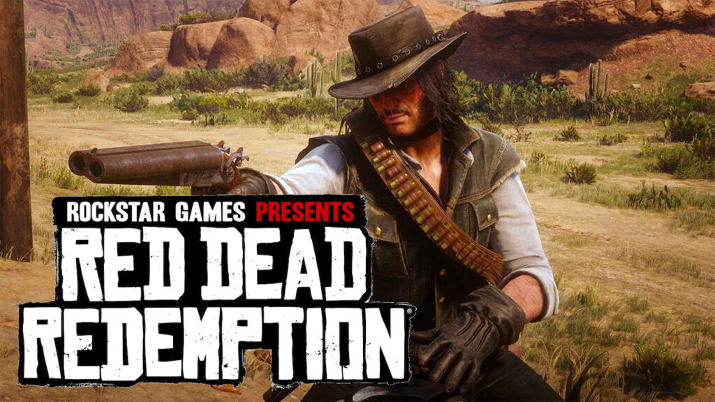 Il protagonista di Red Dead Redemption in primo piano mentre impugna la pistola