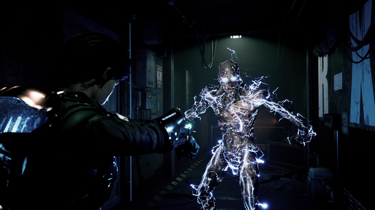 Reyes si prepara ad usare il criogenizzatore contro un nemico, attraversato da onde elettromagnetiche.