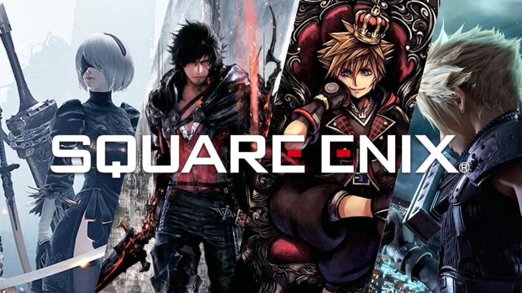 I personaggi principali di Square Enix sullo sfondo con in risalto il logo del gioco
