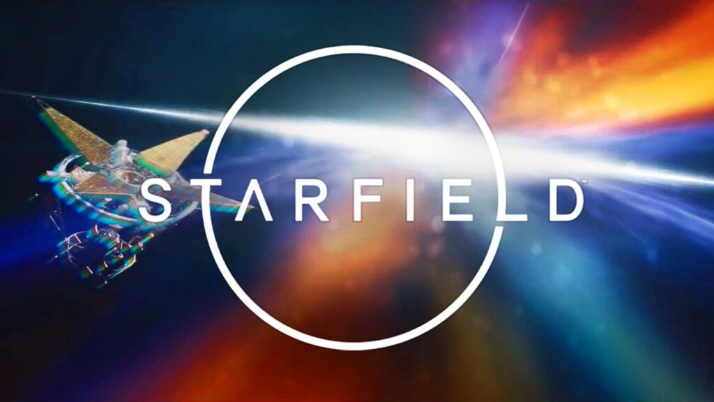 Il logo di Starfield con lo spazio sullo sfondo