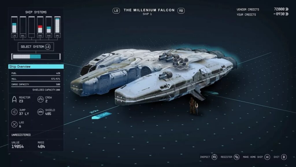 Il Millennium Falcon di Star Wars in Starfield