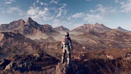 Il personaggio principale di Starfield con un vasto pianeta da esplorare