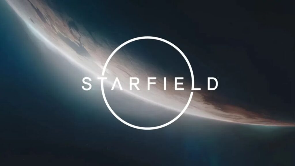 Il logos di Starfield con dietro un pianeta