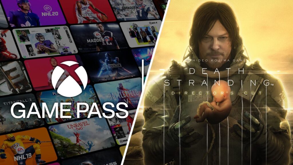 Il logo di Xbox Game Pass con al fianco Sam Porter Bridges di Death Stranding