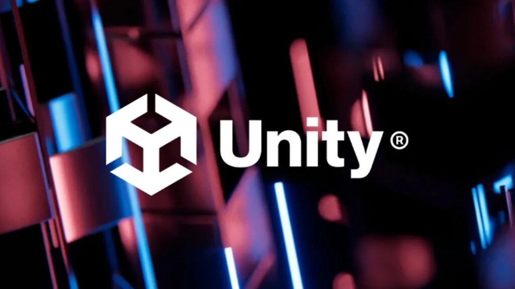 Logo di Unity su sfondo prismatico