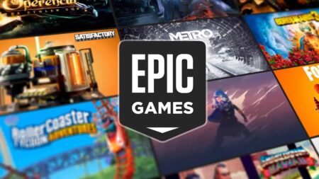 Il logo di Epic Games con sullo sfondo dei giochi