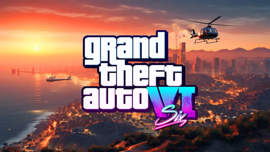 Il logo di GTA 6 con un elicottero in cielo