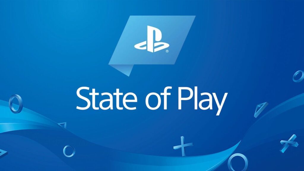 Il logo dello State of Play su uno sfondo blu