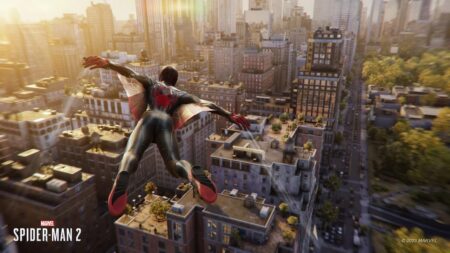 Miles Morales di Marvel's Spider-Man 2 in cielo