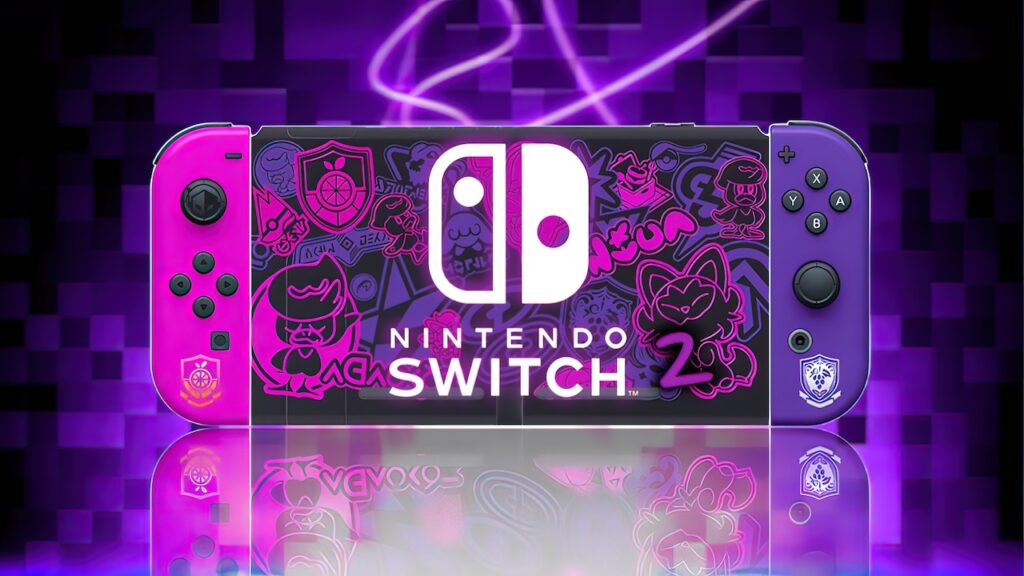 Una Nintendo Switch 2 custom con sfondo viola