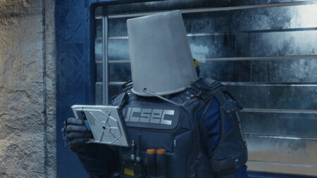 Un personaggio di Starfield con il secchio in testa