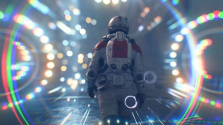 Starfield: un bug era troppo divertente per essere eliminato, svela Pete Hines Il protagonista di Starfield con tutte luci attorno